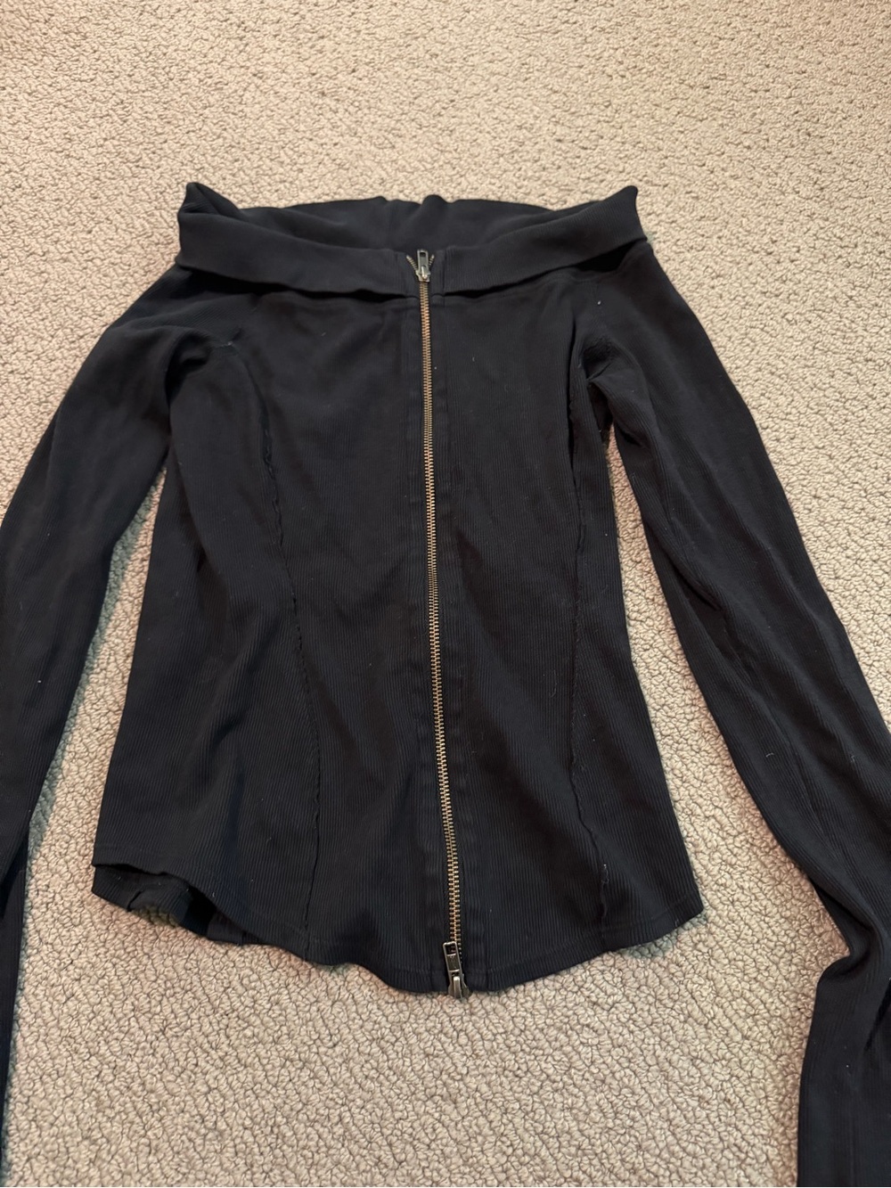 We The Free Black Off-Shoulder Zip-Front Blazer